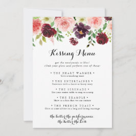 Spring Floral Wedding Kissing Menu Game Card