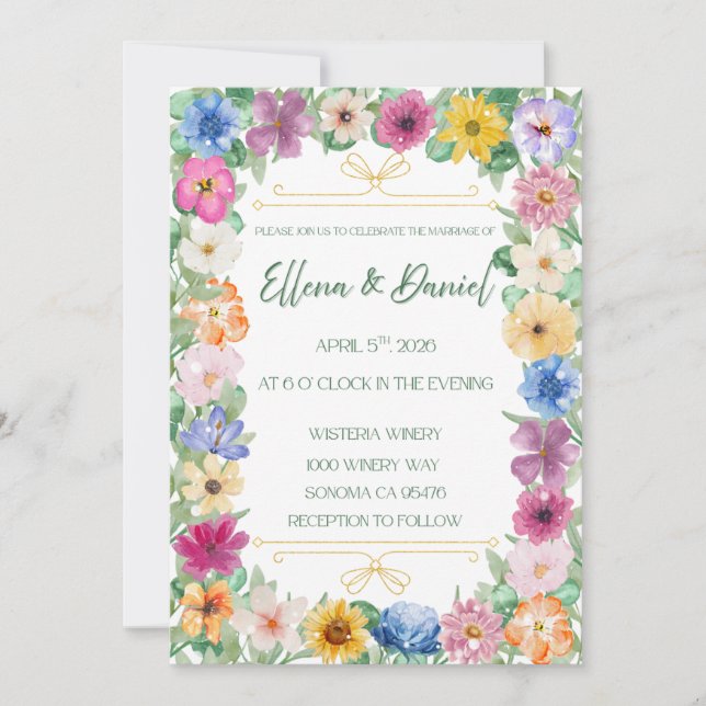 Spring Floral Wildflower Wedding Invitation  Einladung (Vorderseite)
