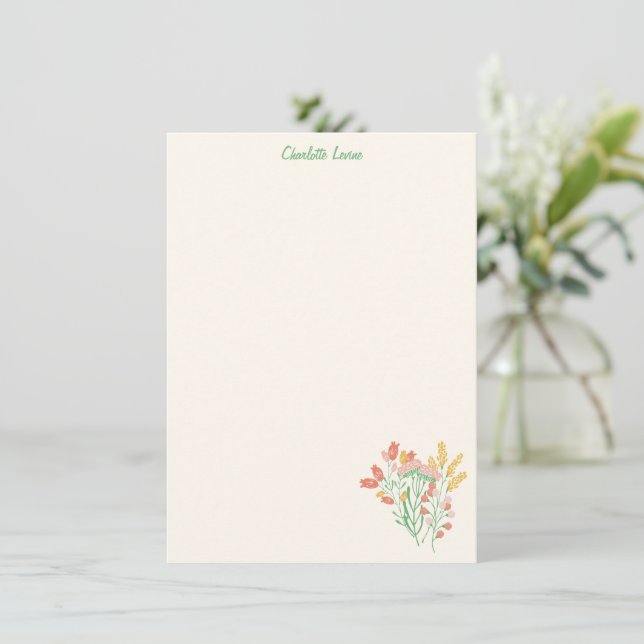 Spring Floral Wildflowers Personalized Stationery Dankeskarte (Stehend Vorderseite)