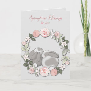 Spring Floral Wreath Bunnies Osterkarte Karte