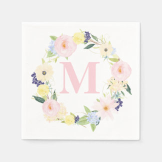 Spring Floral Wreath Monogram Wedding Napkins Serviette