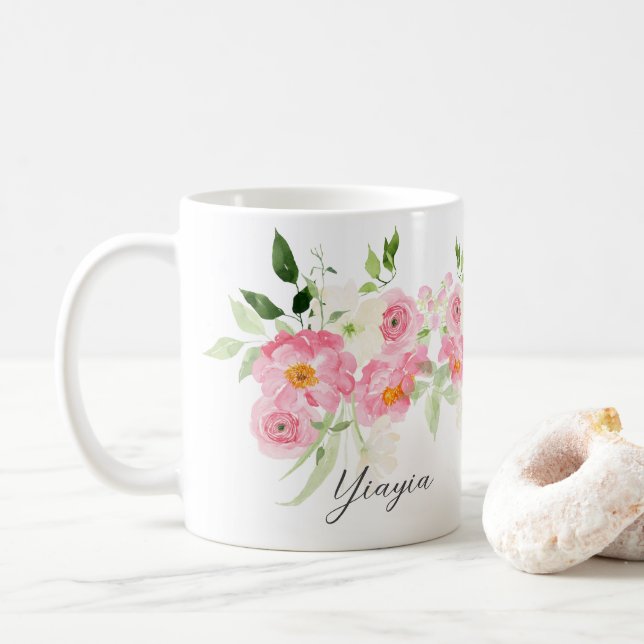 Spring Floral Yiayia Kaffeetasse (Mit Donut)