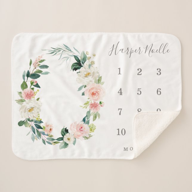 Spring Florals Baby Meilenstein Sherpadecke (Vorderseite (Horizontal))