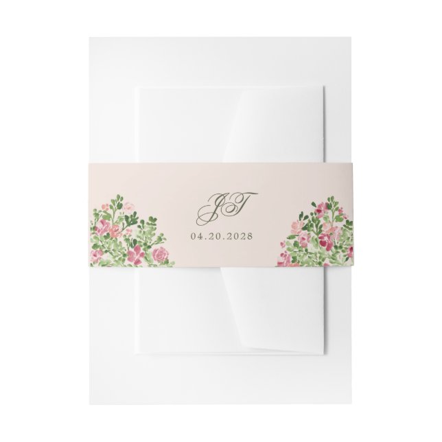 Spring Florals Elegant Initials Beige Einladungsbanderole (Vorderseite Beispiel)