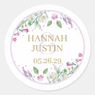 Spring Florals Elegante Typografie Hochzeit Runder Aufkleber