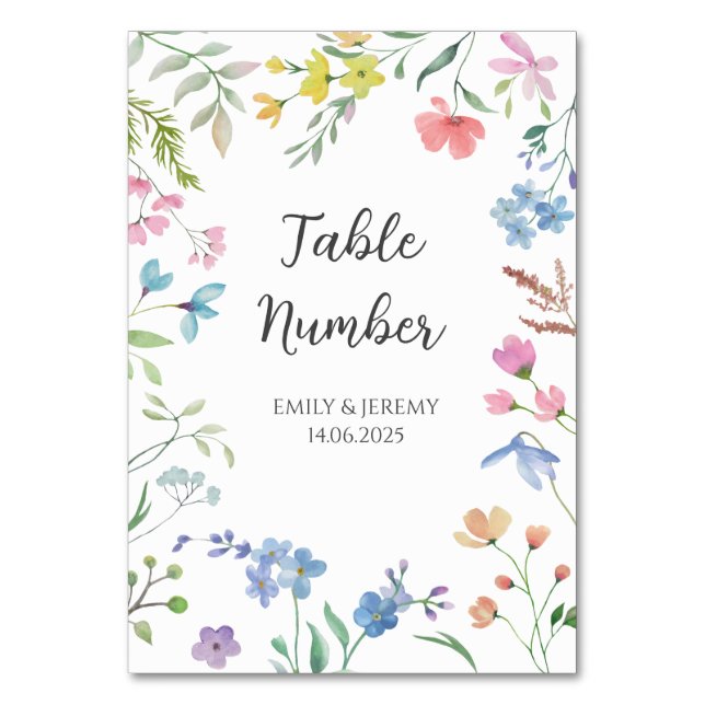 Spring Florals Wedding Tischnummern (Vorderseite)