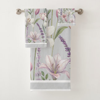 Spring Florals with Dove Grey Background Badhandtuch Set