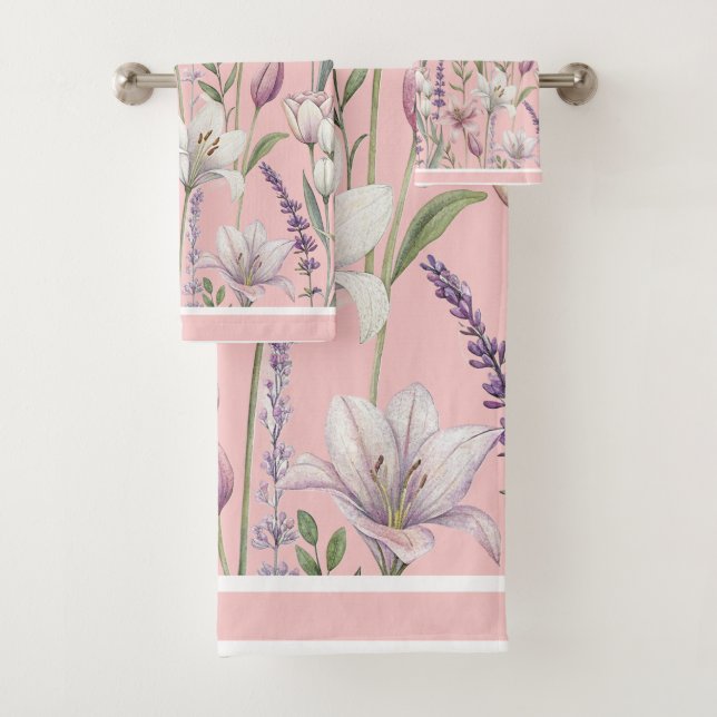 Spring Florals with Hint of Pink Background Badhandtuch Set (Insitu)