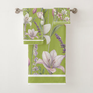 Spring Florals with Meadow Green Background Badhandtuch Set