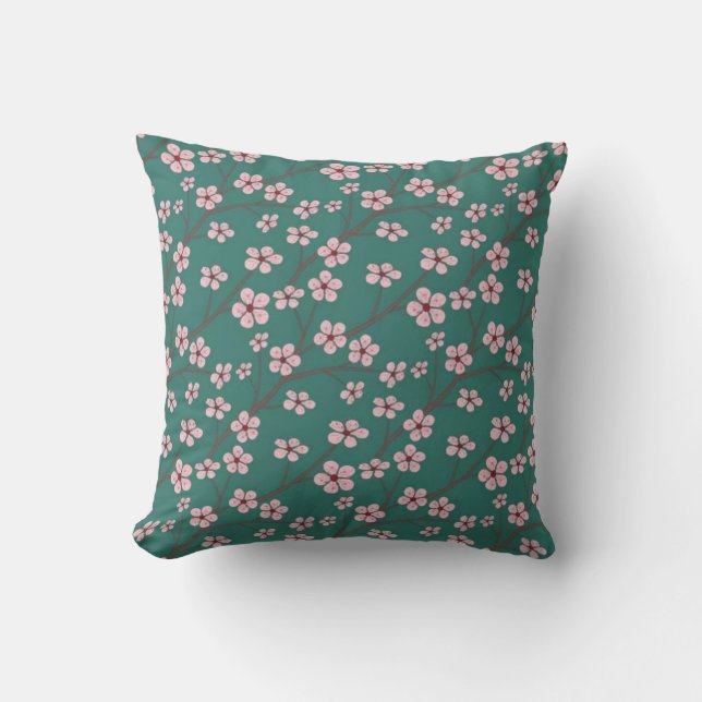 Spring flowers cherry blossom green seamless kissen (Vorderseite)