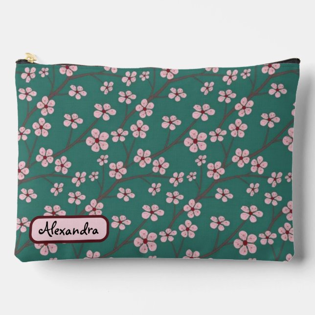 Spring flowers cherry blossom green seamless zubehörtasche (Vorderseite)