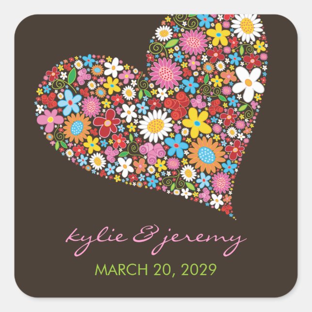 Spring Flowers Garden Liebe Heart Wedding Sticker (Vorderseite)