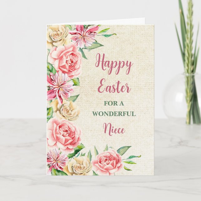 Spring Flowers Happy Oaster Niece Feiertagskarte (Vorderseite)