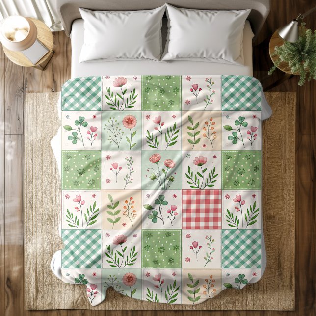 Spring Flowers Patchwork Quilt Fleece Blanket (Von Creator hochgeladen)