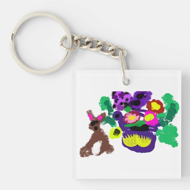 Spring flowers Rabbit joy Schlüsselanhänger (Vorderseite)