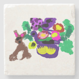 Spring flowers Rabbit joy Steinuntersetzer