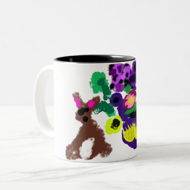 Spring flowers Rabbit joy Zweifarbige Tasse (Vorderseite Links)