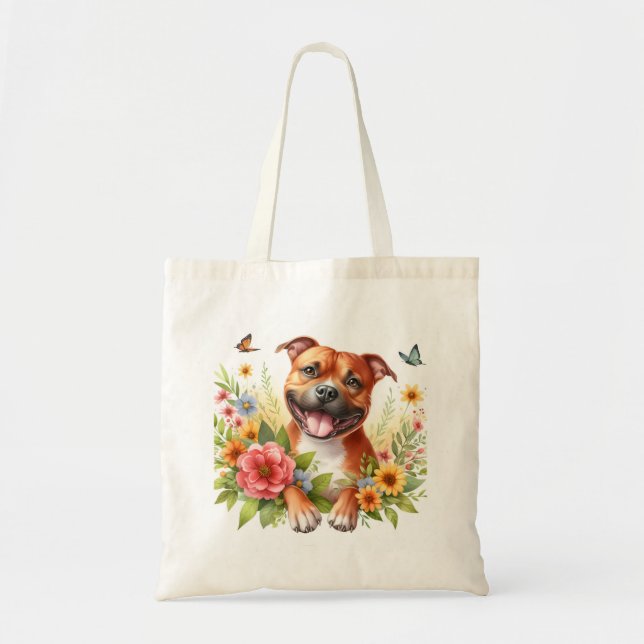 Spring Flowers Red Staffordshire Bull Terrier - Tragetasche (Vorne)