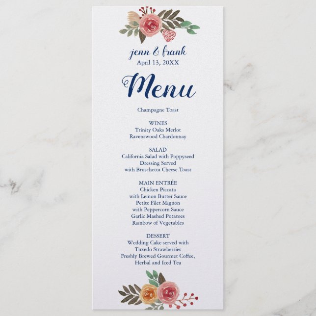 Spring Flowers Wedding Menu Card Menükarte (Vorderseite)