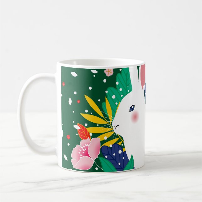 Spring Forest Blume White Bunny Coffee Tasse (Links)