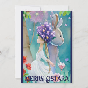 Spring Forest Flower Girl & Hare Ostara Equinox Feiertagskarte