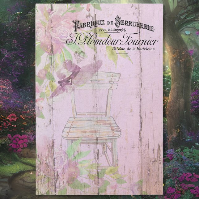 Spring French Briefmarke Garden Hat and Chair Seidenpapier (Von Creator hochgeladen)