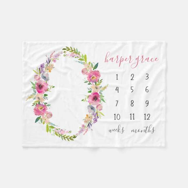 Spring Garden Baby Name Monthly Meilenstein Foto Fleecedecke (Vorderseite (Horizontal))