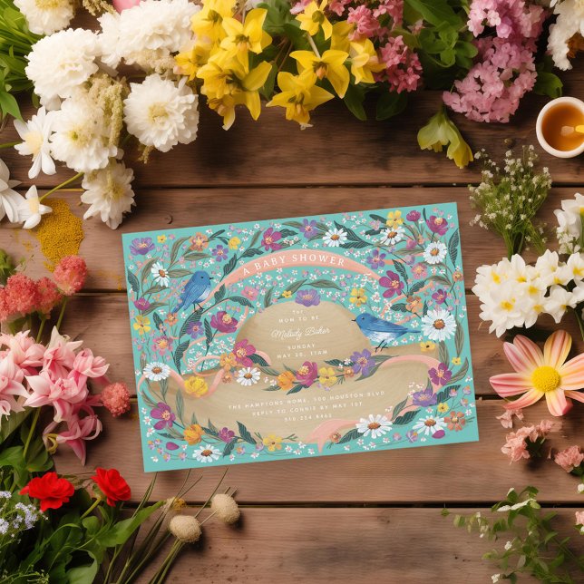 Spring Garden Blume Sun Hat Blue Baby Dusche Einladung (Von Creator hochgeladen)