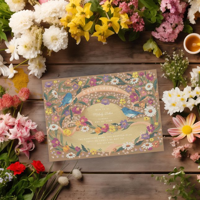 Spring Garden Blume Sun Hat Brown Babydusche Einladung (Von Creator hochgeladen)