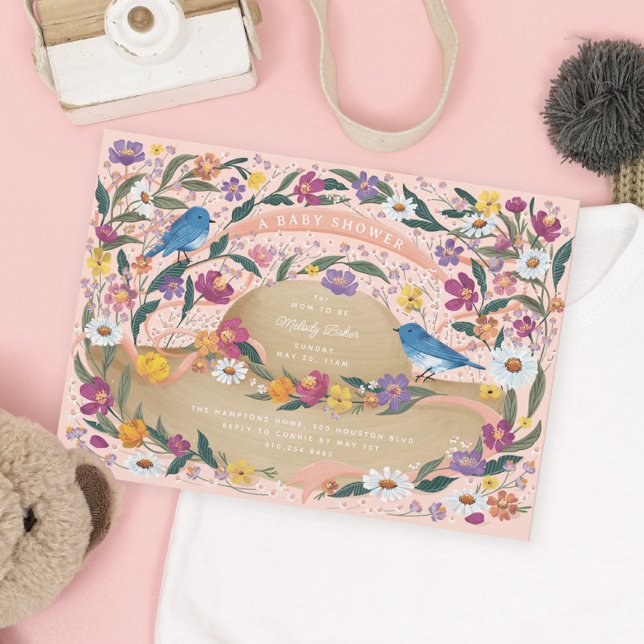 Spring Garden Blume Sun Hat Pink Baby Dusche Einladung (Von Creator hochgeladen)