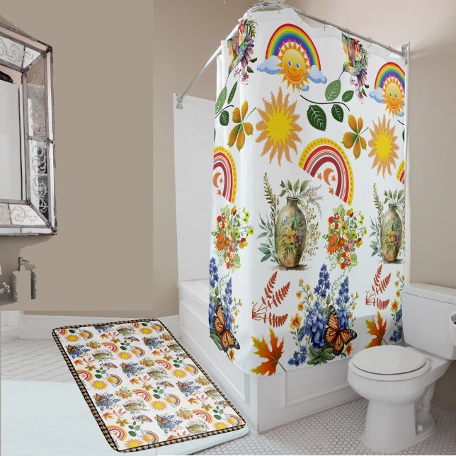Spring Garden Butterfly Regenbogen Sonnenschein Gr Badematte (Spring Garden Butterfly Rainbow Sunshine Greenery Bath Mat)