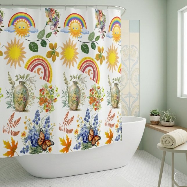 Spring Garden Butterfly Regenbogen Sonnenschein Gr Duschvorhang (Spring Garden Butterfly Rainbow Sunshine Greenery Shower Curtain)