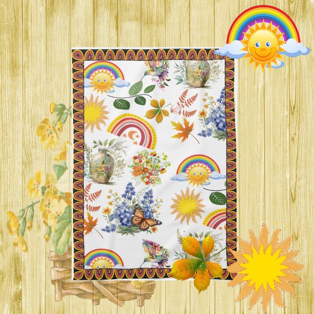 Spring Garden Butterfly Regenbogen Sonnenschein Gr Geschirrtuch (Spring Garden Butterfly Rainbow Sunshine Greenery Kitchen Towel)