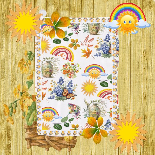 Spring Garden Butterfly Regenbogen Sonnenschein Gr Golfhandtuch (Spring Garden Butterfly Rainbow Sunshine Greenery Golf Towel)