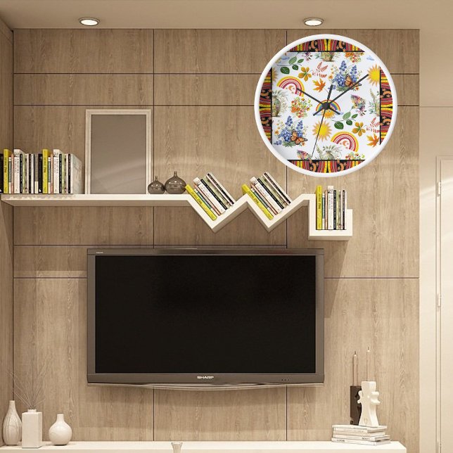Spring Garden Butterfly Regenbogen Sonnenschein Gr Uhr (Spring Garden Butterfly Rainbow Sunshine Greenery Clock)