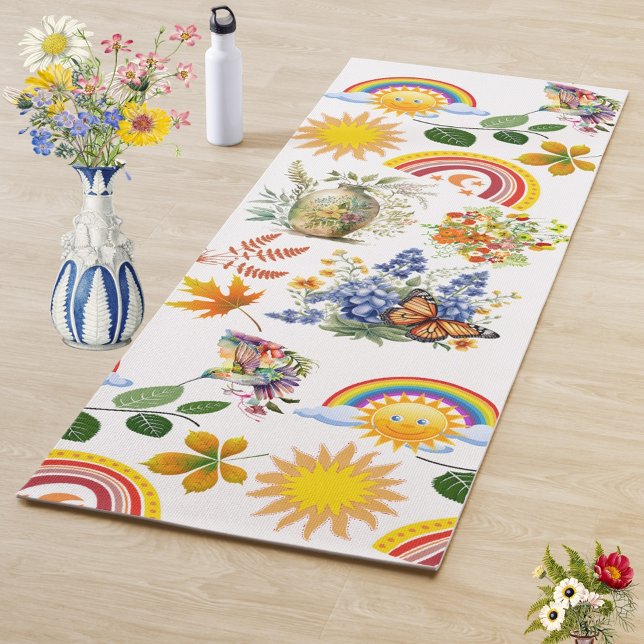Spring Garden Butterfly Regenbogen Sonnenschein Gr Yogamatte (Spring Garden Butterfly Rainbow Sunshine Greenery Yoga Mat)