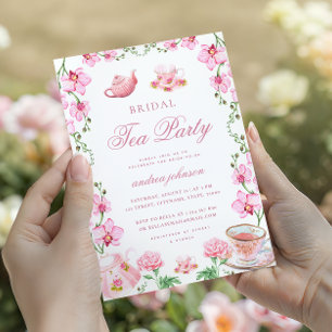 Spring Garden Floral Pink Tee Party Brautparty Einladung
