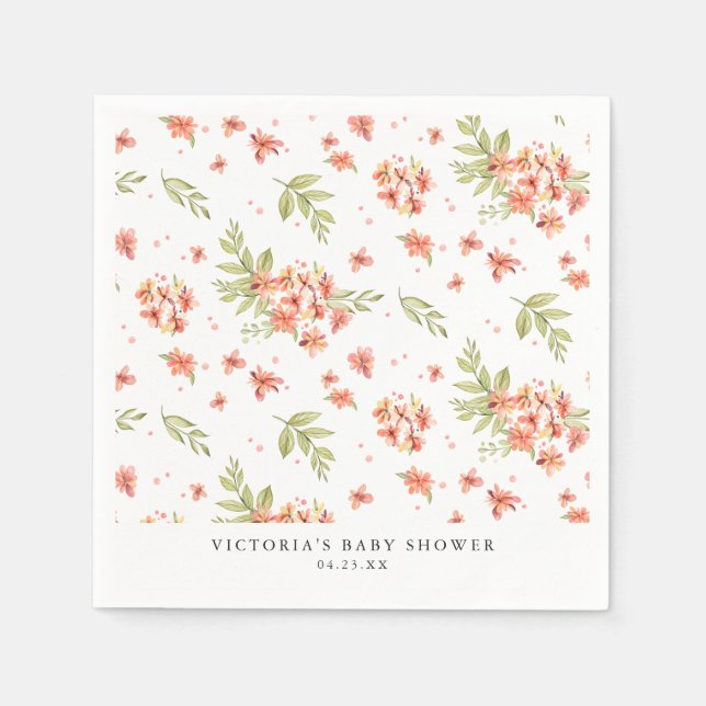 Spring Garden Florals | Wasserfarben-Babydusche Serviette (Vorderseite)