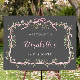 Spring Garden Gray & Pink Baby Dusche Willkommen Poster