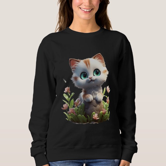 Spring Garden Kitten Flower Cat Girl Floral Blosso Sweatshirt (Vorderseite)