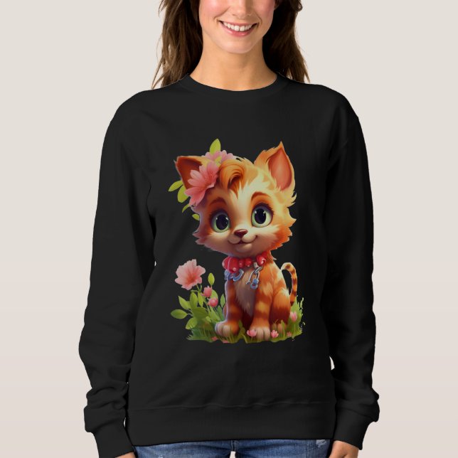 Spring Garden Kitten Flower Cat Girl Floral Blosso Sweatshirt (Vorderseite)