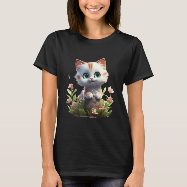 Spring Garden Kitten Flower Cat Girl Floral Blosso T-Shirt (Vorderseite)