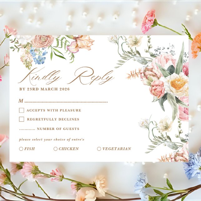 Spring garden pastel floral wildflower wedding RSVP karte (Von Creator hochgeladen)