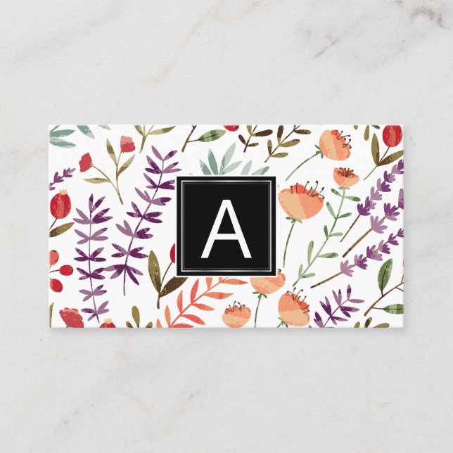 Spring Garden Pattern | Monogramm Visitenkarte (Vorderseite)