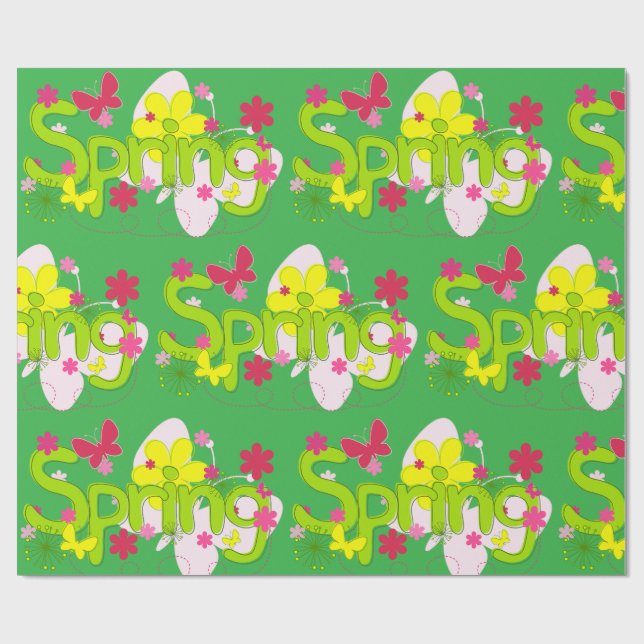 Spring Garden Typography Flowers Butterflies Geschenkpapier (Flach)