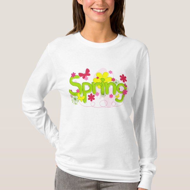 Spring Garden Typography Flowers Butterflies T-Shirt (Vorderseite)