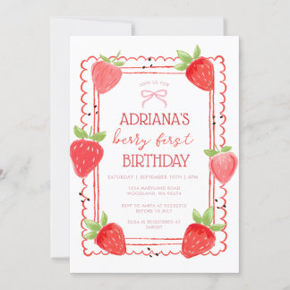 Spring Girl Berry First Birthday Invitation Einladung