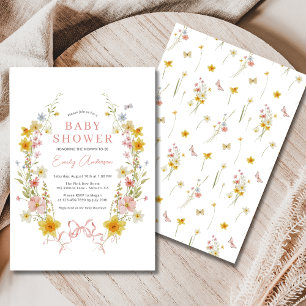 Spring Girl Bow Pink Wildblume Babydusche Einladung