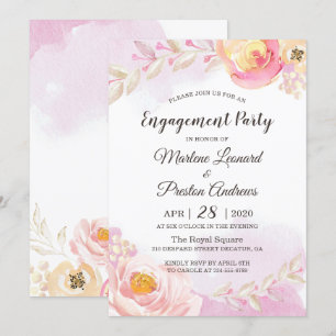 Spring Girl Pink & Gold Blume Engagement Party Einladung