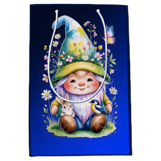 Spring Gnome with Bunny and Bluebird Mittlere Geschenktüte